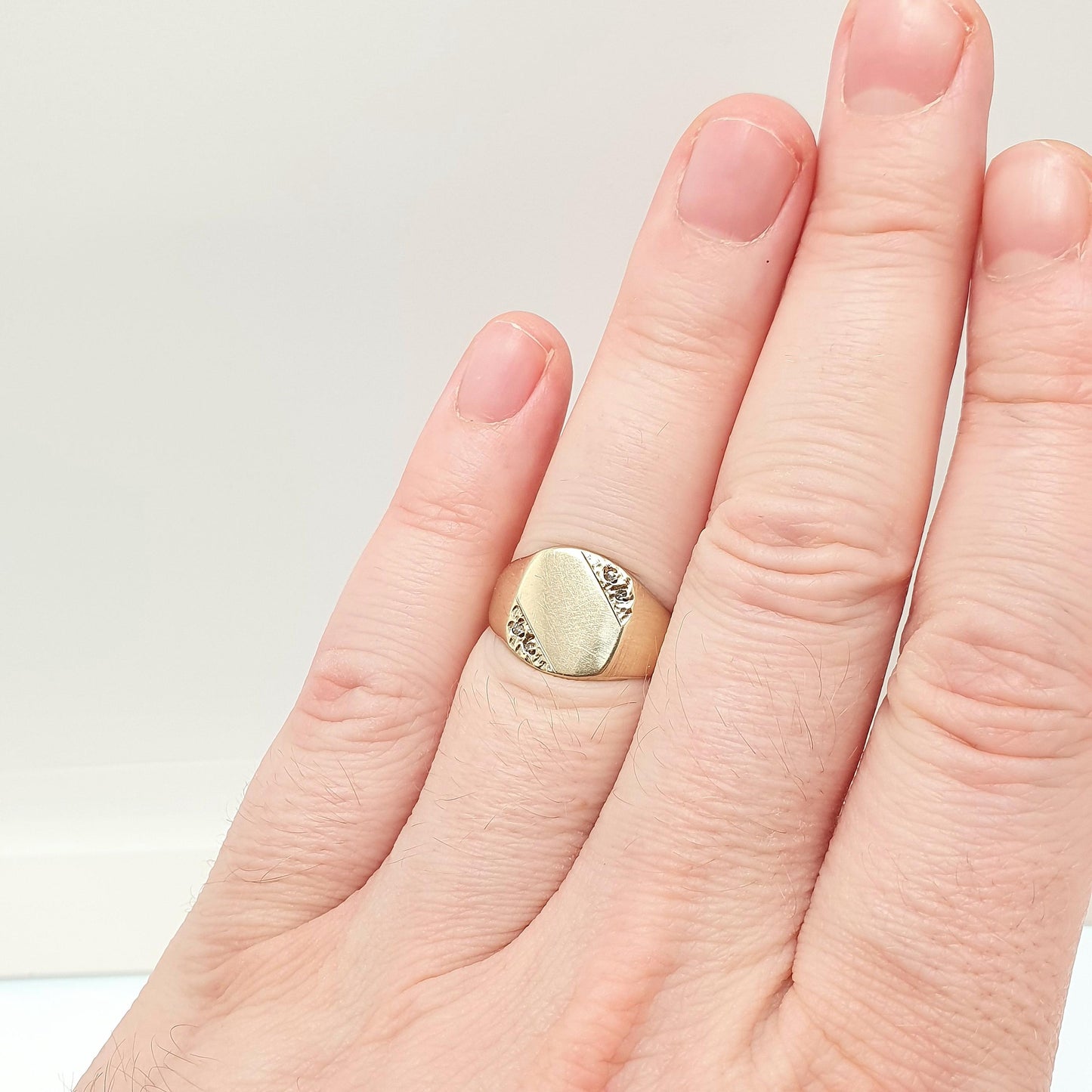 Vintage 9k 9ct Gold Diamond Signet Ring 4 Diamonds Rectangular Chunky 1989 Hallmark Solid 375 Womens Mens Rings Jewelry Jewellery