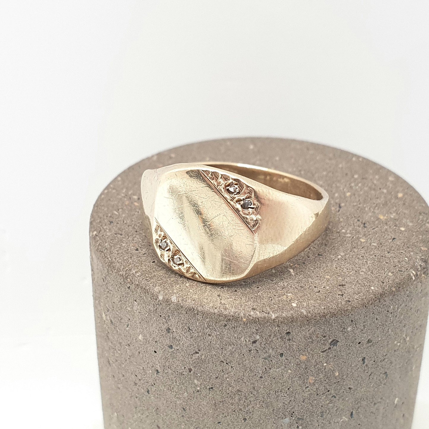 Vintage 9k 9ct Gold Diamond Signet Ring 4 Diamonds Rectangular Chunky 1989 Hallmark Solid 375 Womens Mens Rings Jewelry Jewellery