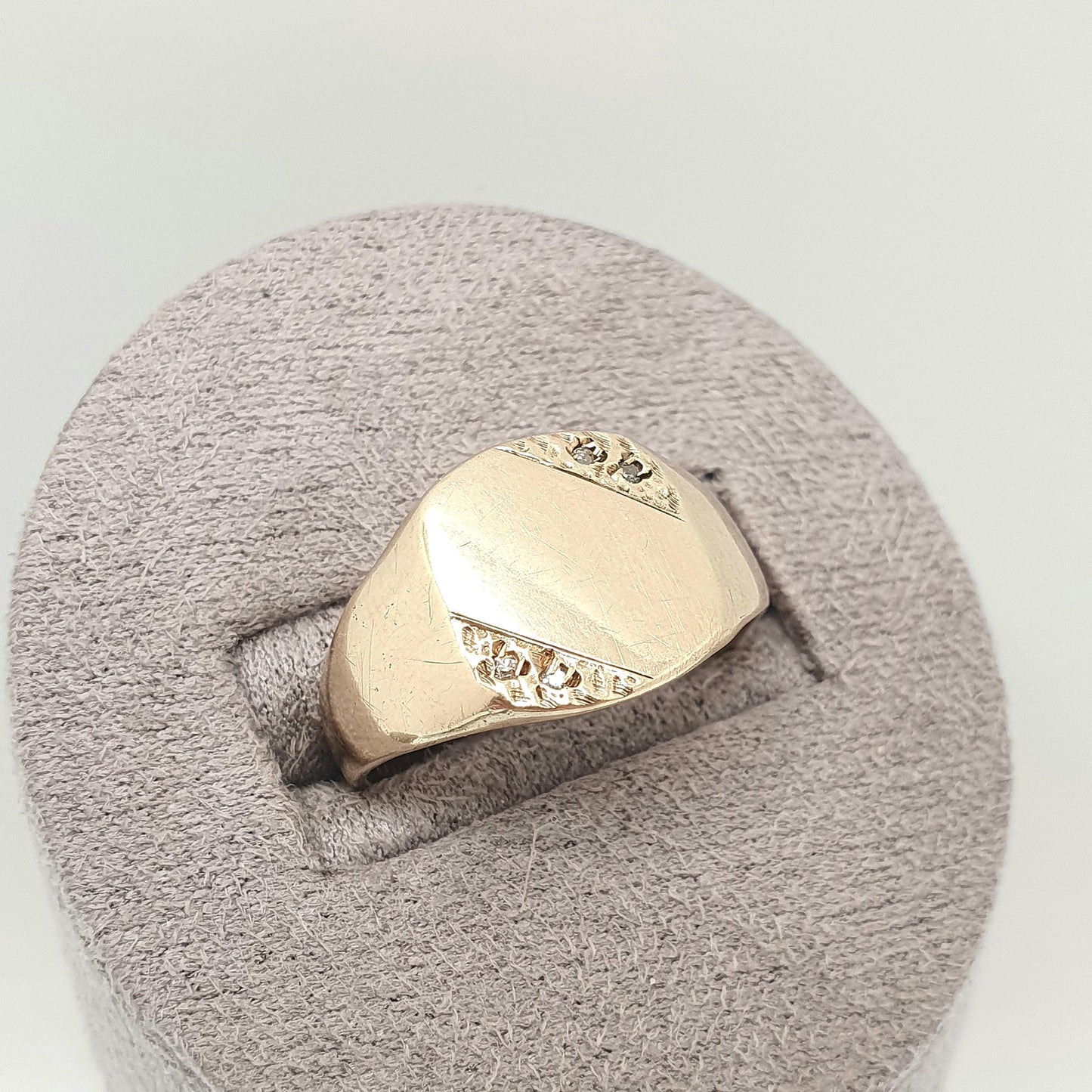 Vintage 9k 9ct Gold Diamond Signet Ring 4 Diamonds Rectangular Chunky 1989 Hallmark Solid 375 Womens Mens Rings Jewelry Jewellery