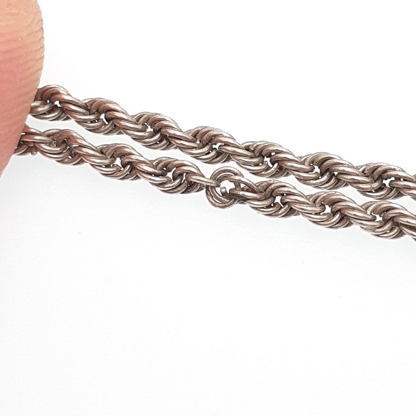 Antique Victorian Muff Chain Sterling Silver Necklace Dog Clip 146cm 21.63g Rope Link Vintage