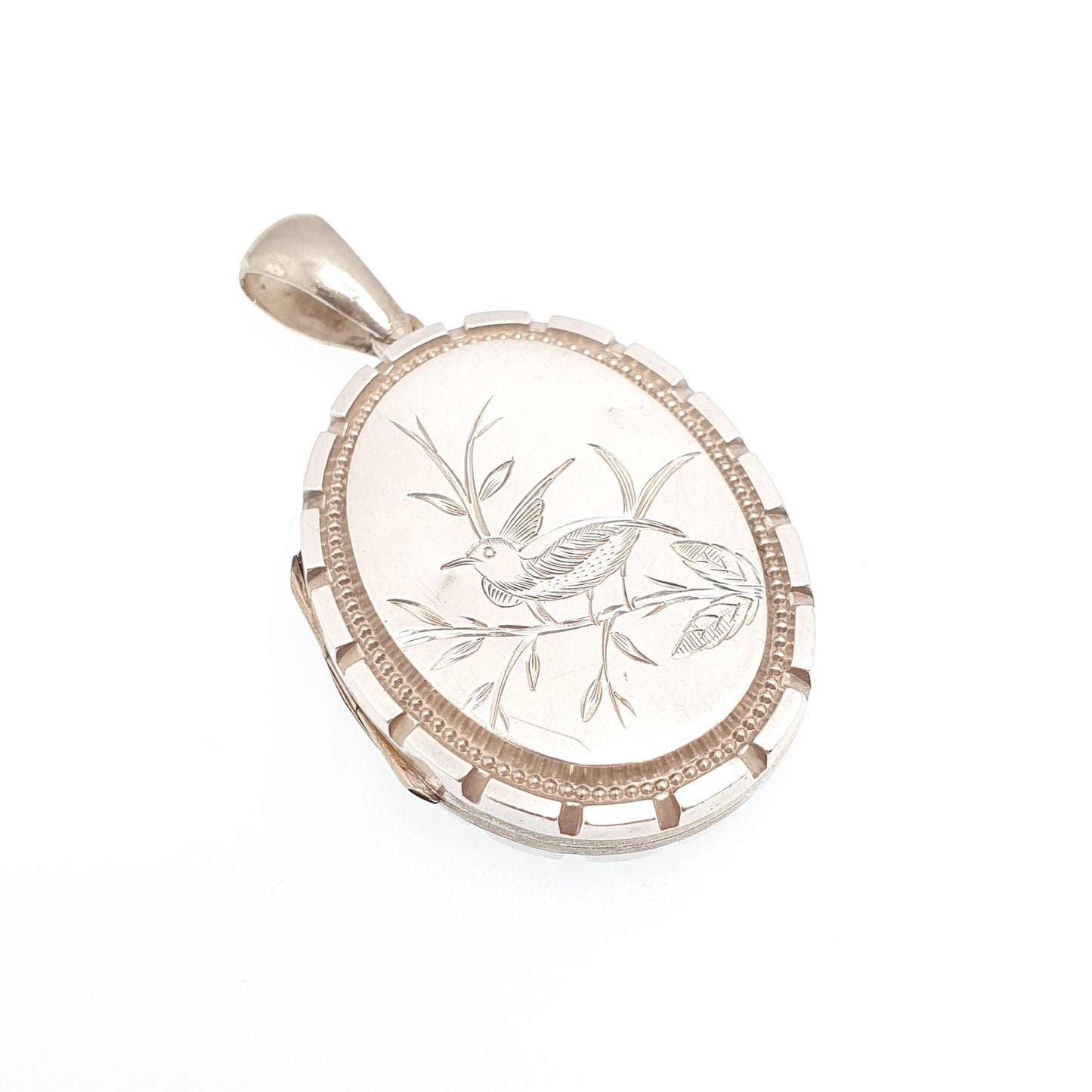 Antique Victorian Solid Silver Bird Locket Back and Front Pendant Necklace Hand Engraved Aesthetic Vintage