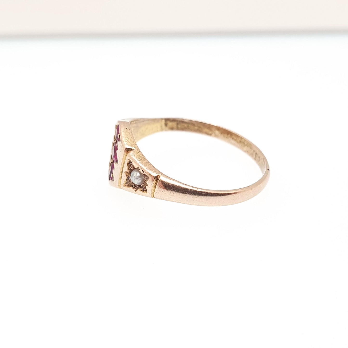 Antique 18ct Gold Natural Ruby & Pearl Ring Victorian Solid 14k Gold Shank Vintage Jewelry Jewellery