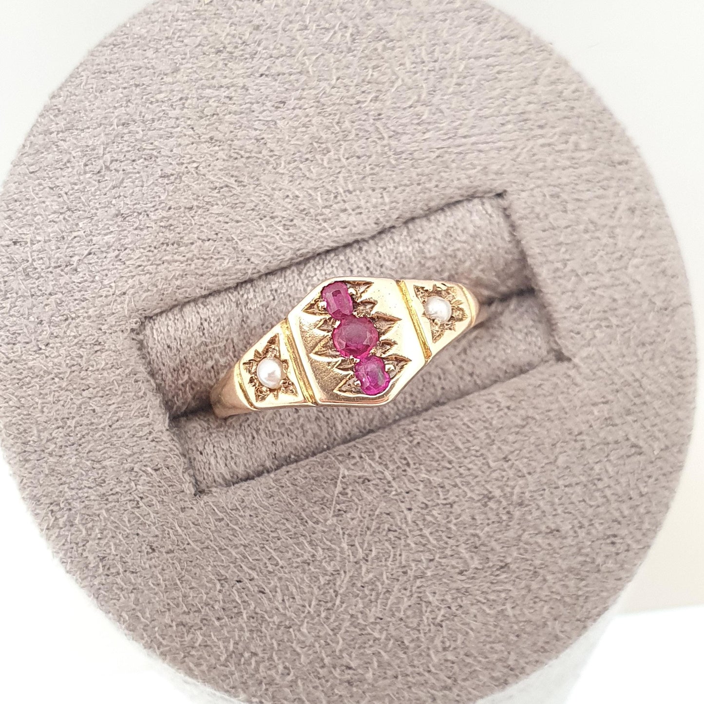 Antique 18ct Gold Natural Ruby & Pearl Ring Victorian Solid 14k Gold Shank Vintage Jewelry Jewellery