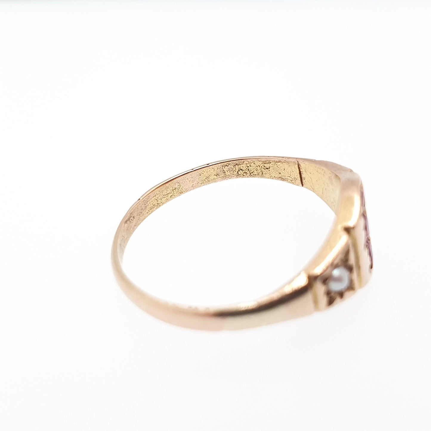 Antique 18ct Gold Natural Ruby & Pearl Ring Victorian Solid 14k Gold Shank Vintage Jewelry Jewellery