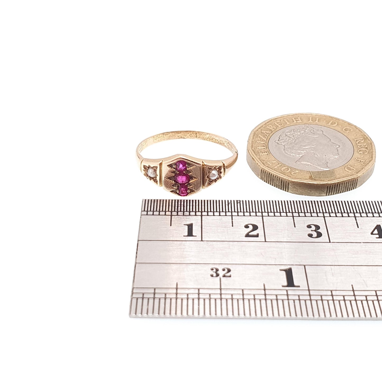 Antique 18ct Gold Natural Ruby & Pearl Ring Victorian Solid 14k Gold Shank Vintage Jewelry Jewellery