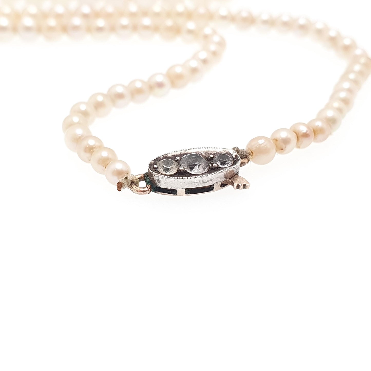 Antique White Sapphire Cultured Pearl Necklace 9ct Gold & Solid Silver Clasp Victorian 14.42g 42cm Vintage Genuine Real Pearls