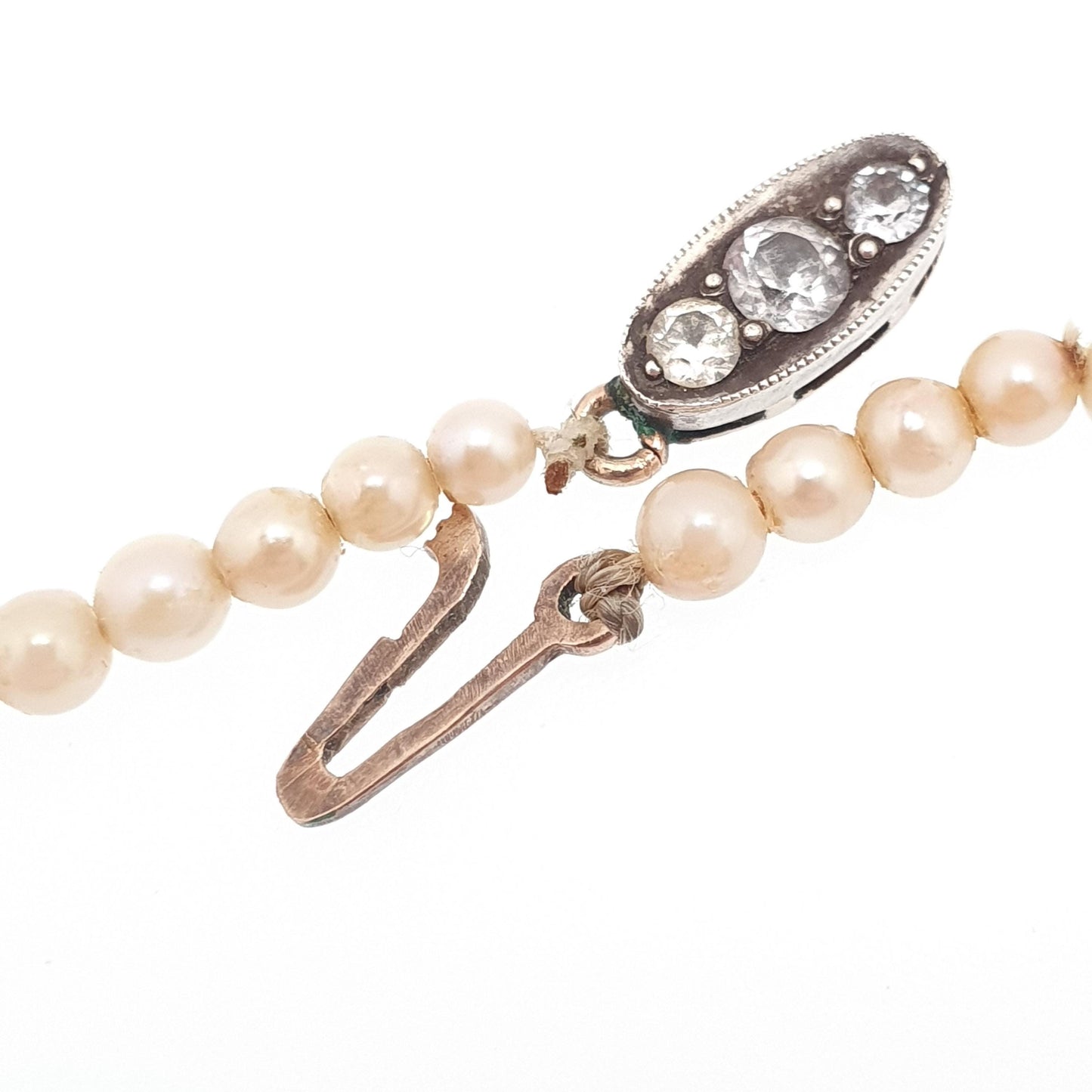 Antique White Sapphire Cultured Pearl Necklace 9ct Gold & Solid Silver Clasp Victorian 14.42g 42cm Vintage Genuine Real Pearls