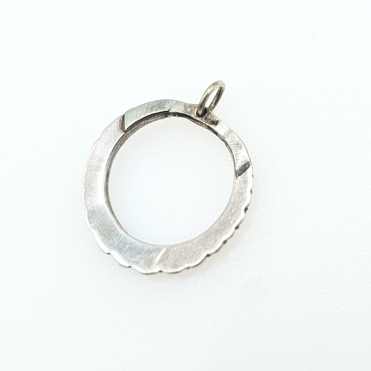 Antique Victorian Solid Silver Natural Turquoise Circle Pendant Necklace Round Infinity Womens Jewellery Jewelry Unisex