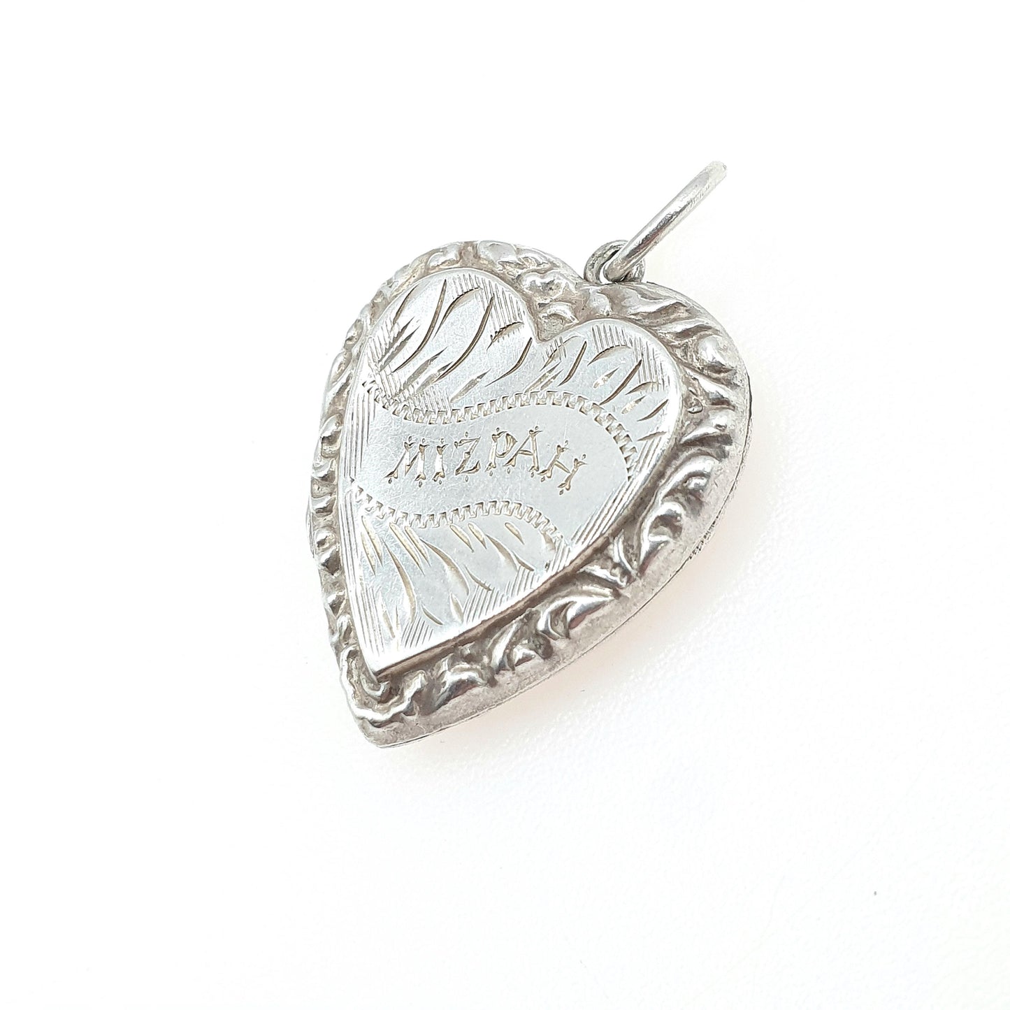 Antique Victorian Solid Silver MIZPAH Heart Pendant Necklace Womens Mens Jewelry Vintage Jewellery