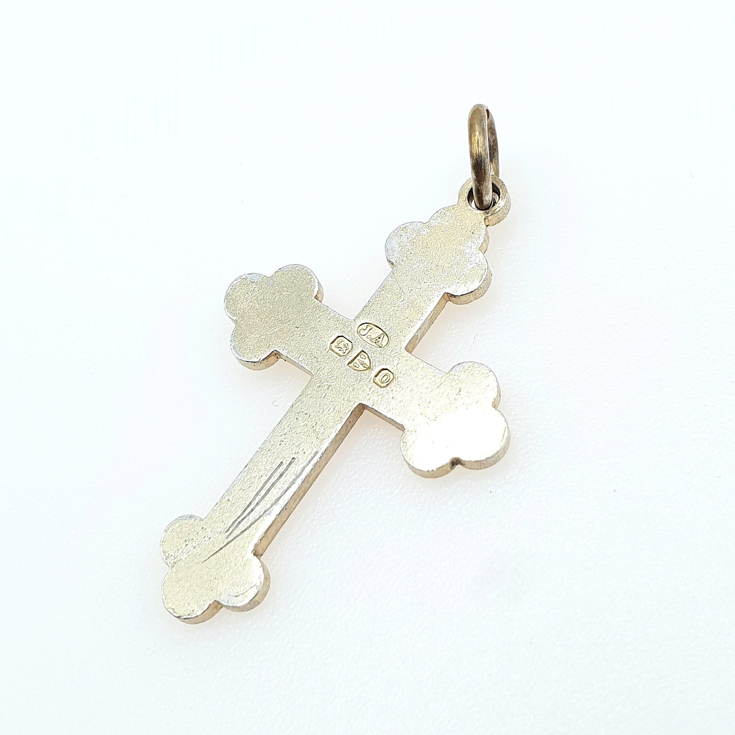 Antique Victorian Sterling Silver Bulbed Cross Crucifix Pendant Gold Vermiel Womens Unisex Jewelry Jewellery Necklace Religious