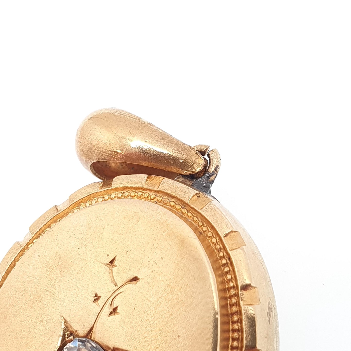 Antique Victorian Gold Gilt Diamond Paste Necklace Pendant Base Metal Large Oval Vintage 1800s Big Jewellery Jewelry