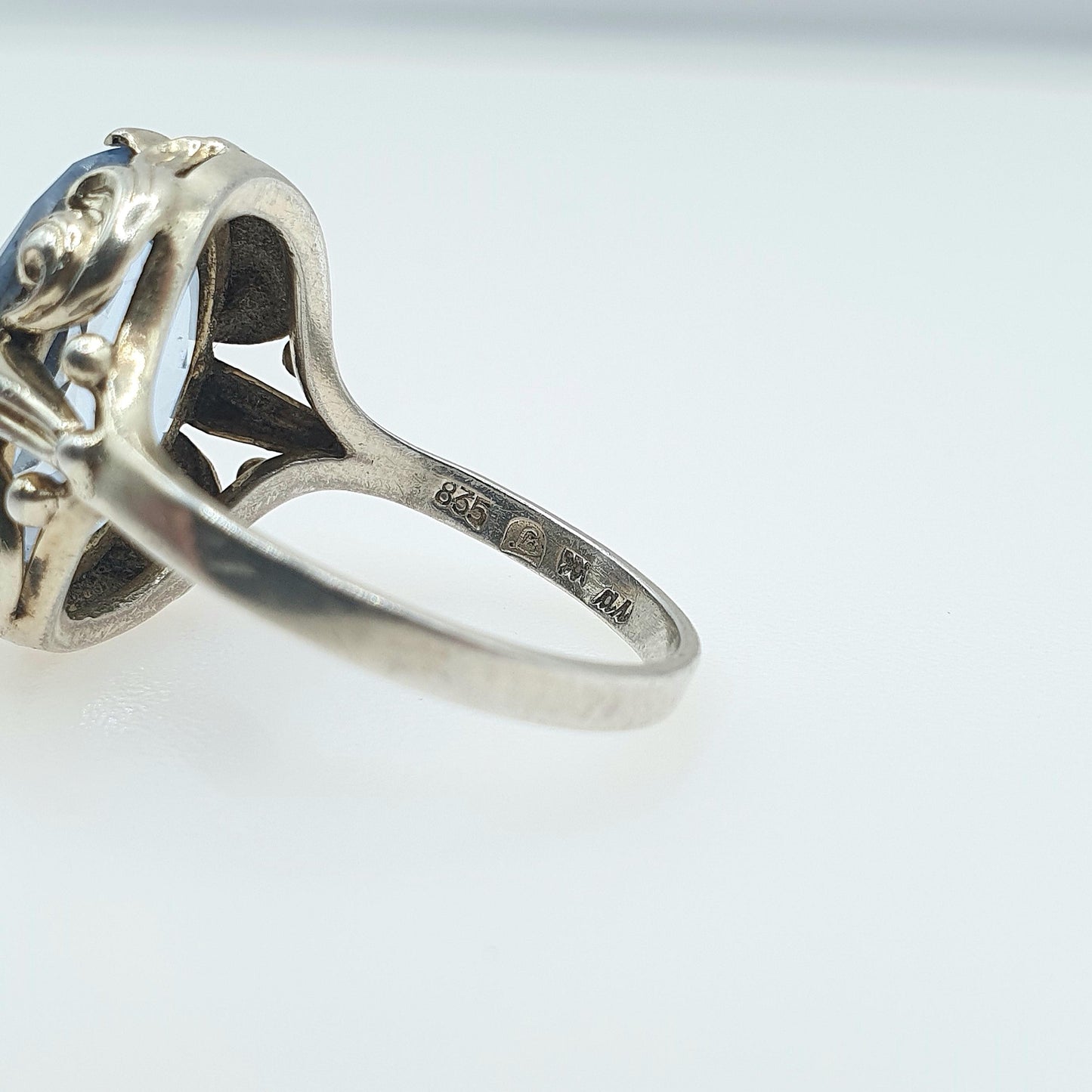 Antique Art Deco Solid Silver Swiss Topaz Ring Sky Blue Large Oval Cut Womens Mens Vintage Jewelry Jewellery UK R US 8.5