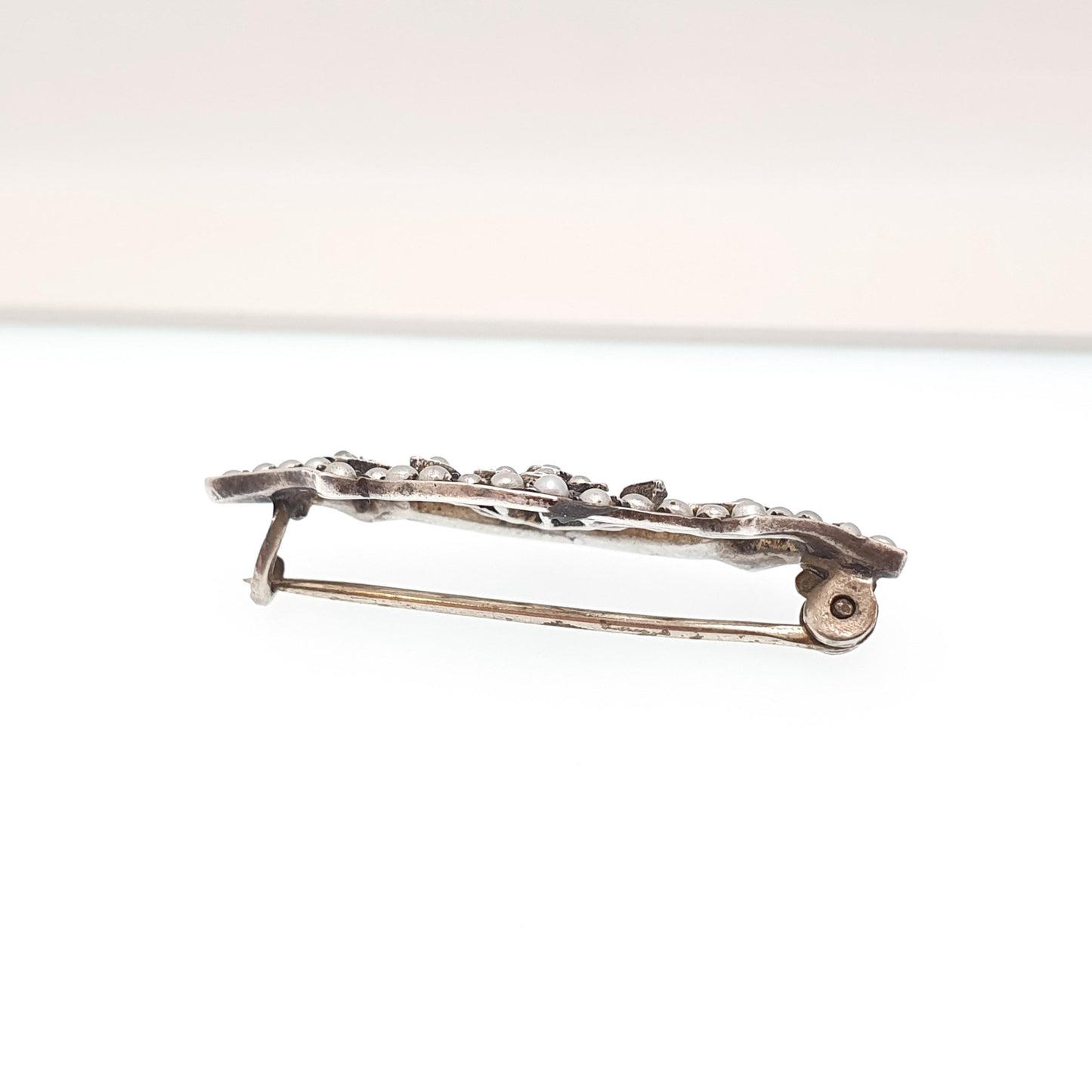 Antique Solid Silver Seed Pearl Brooch Victorian Art Nouveau Floral Flower 1800s Vintage Womens Jewelry Jewellery