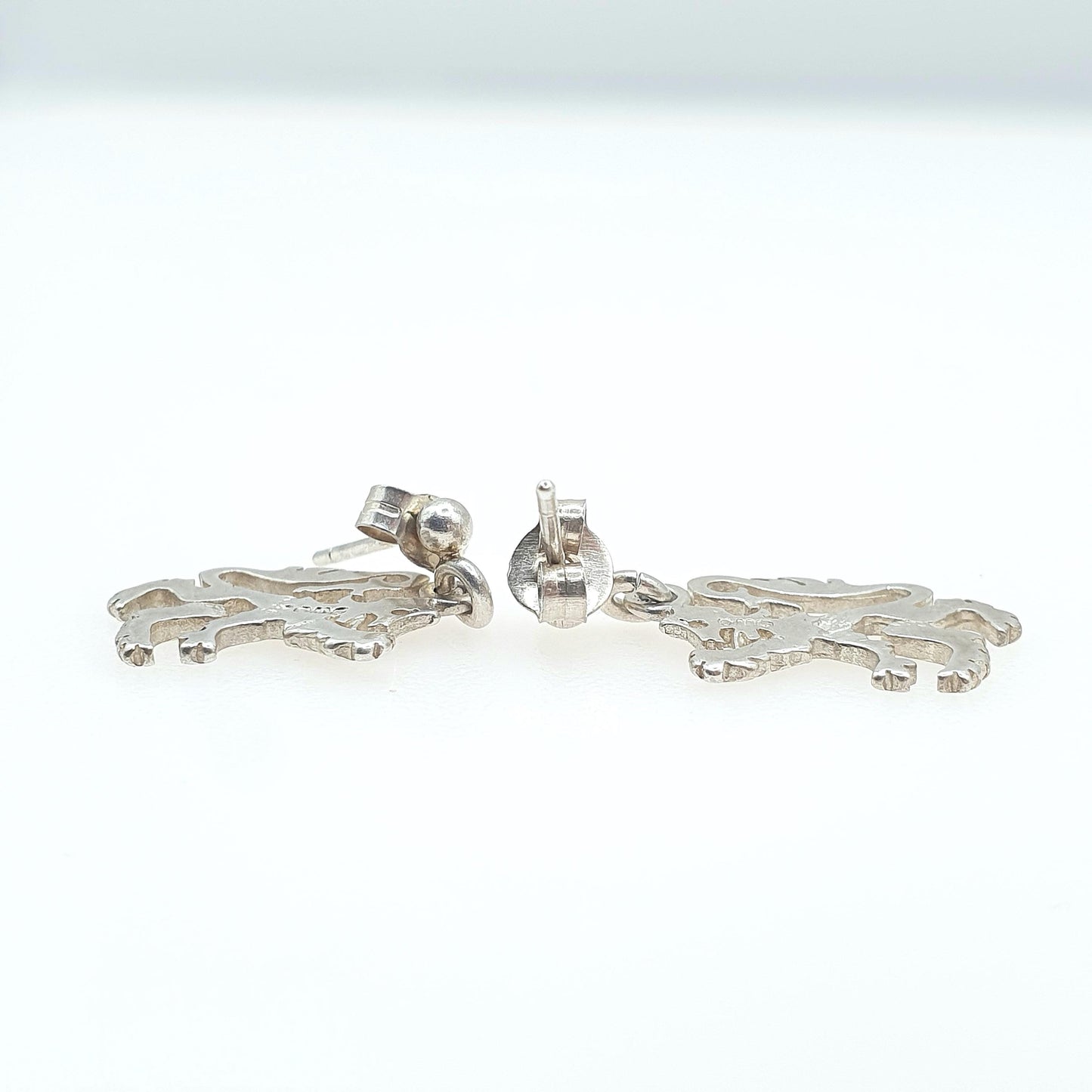 Vintage OLA M GORIE Sterling Silver Rampant Lion Earrings OMG Scottish Hanging Stud Womens Jewelry Jewellery