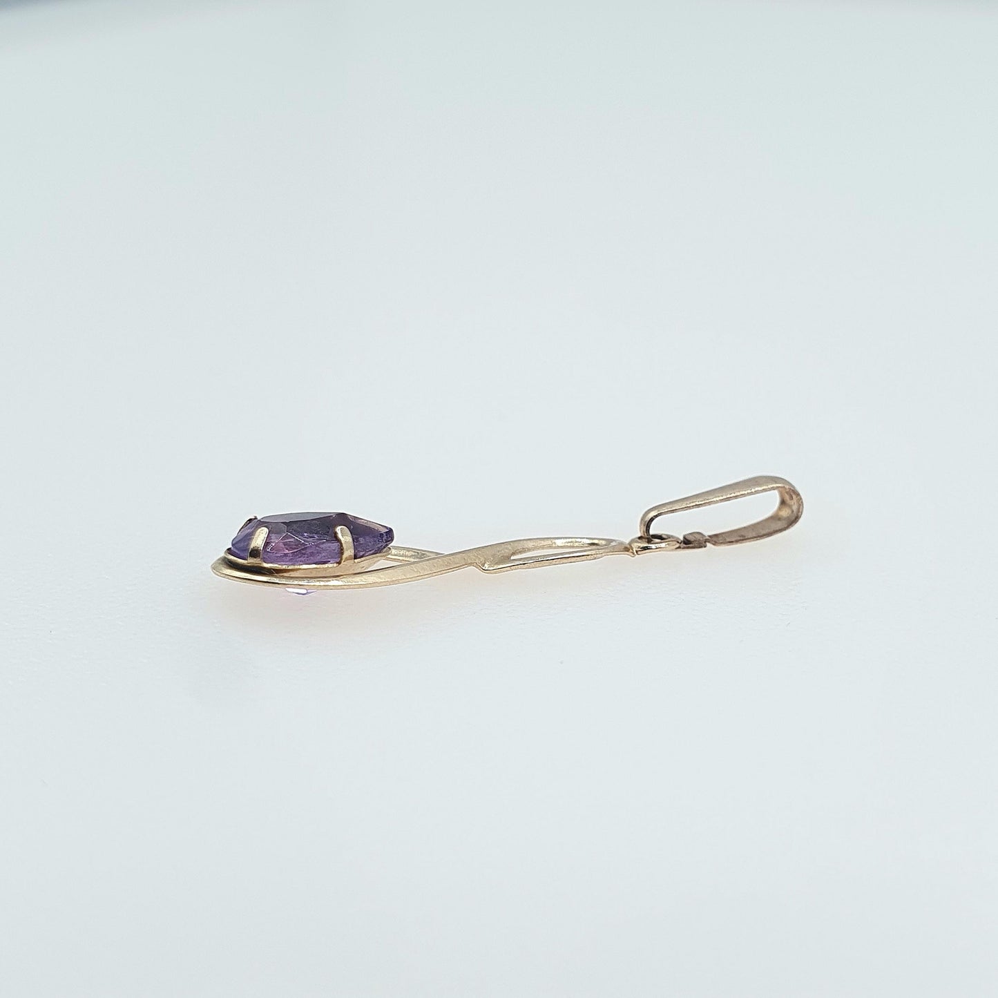 Vintage 9ct Gold Amethyst Pendant Figure 8 Shape Pear Cut Small Tiny Cute Purple Carat Womens Ladies Jewellery Jewelry