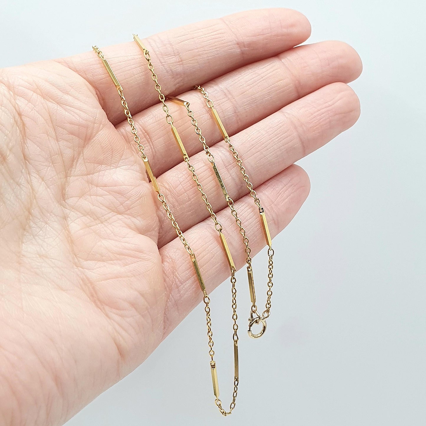 Vintage Rolled Gold Filled Bar and Cable Link Chain Necklace Antique Style 45cm 2.21g Jewelry Jewellery
