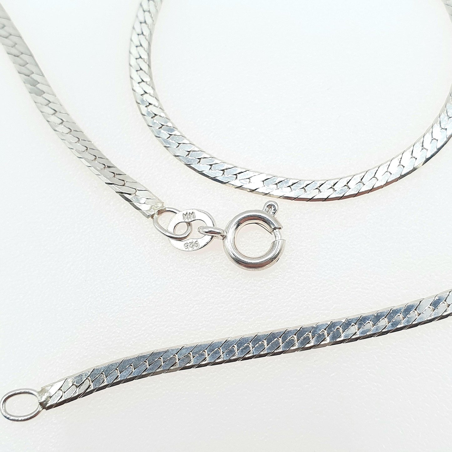 Vintage Sterling Silver Flat Snake Link Chain Necklace Woven 3.89g 40cm Solid 925 Jewellery Jewelry