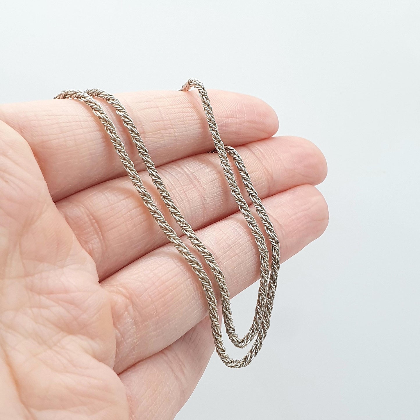 Vintage Sterling Silver Woven Rope Link Chain Necklace Twist Solid 925 Choker 4.70g 38cm Jewelry Jewellery