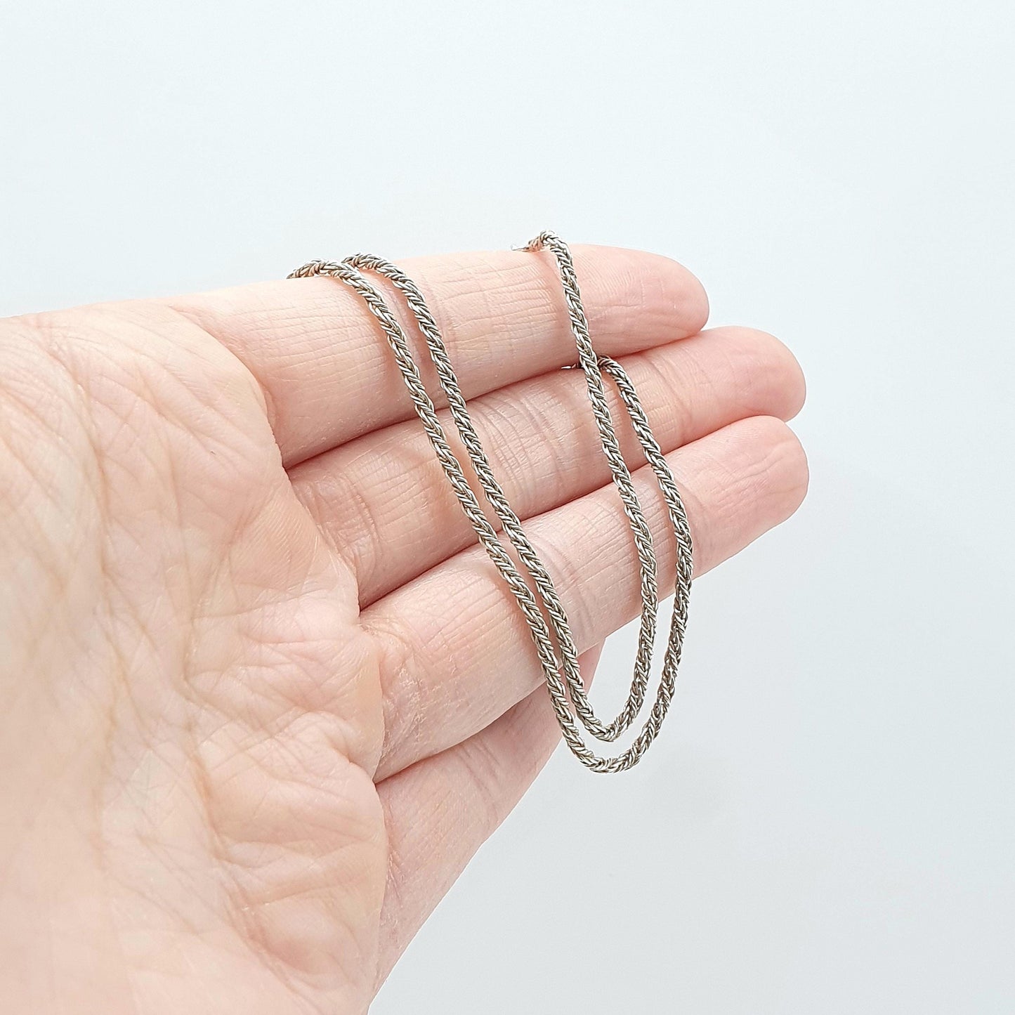 Vintage Sterling Silver Woven Rope Link Chain Necklace Twist Solid 925 Choker 4.70g 38cm Jewelry Jewellery