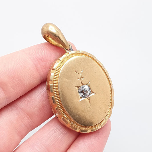 Antique Victorian Gold Gilt Diamond Paste Necklace Pendant Base Metal Large Oval Vintage 1800s Big Jewellery Jewelry