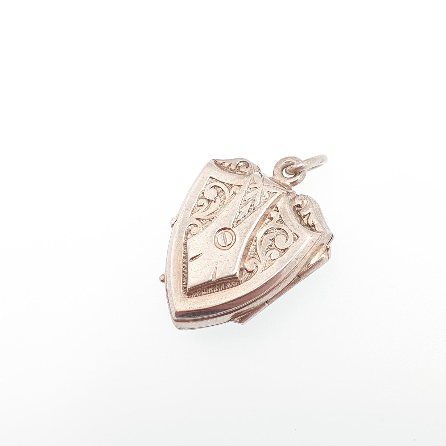 Antique Solid Silver Shield Locket Victorian Necklace Vintage Pendant Scroll Embossed Jewelry Jewellery