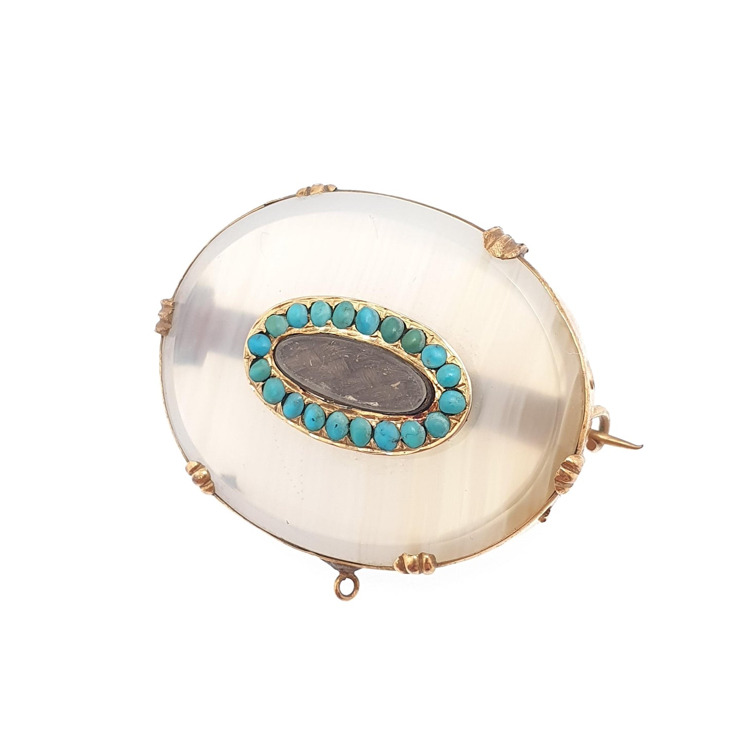Antique Victorian Rolled Gold Turquoise Brooch White Chalcedony Mourning Locket Vintage Natural Jewelry Jewellery
