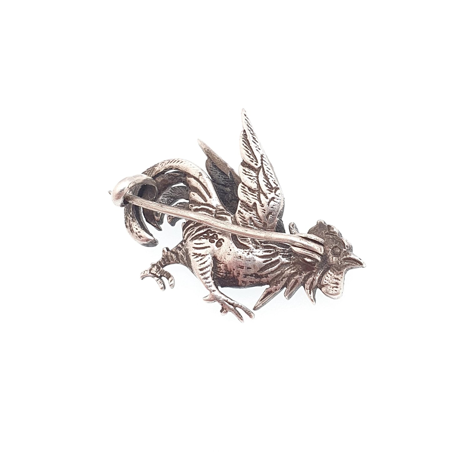 Antique Solid Silver Rooster Cockerel Bird Brooch Ruby Paste Diamond Pastes Enamel Victorian Chicken