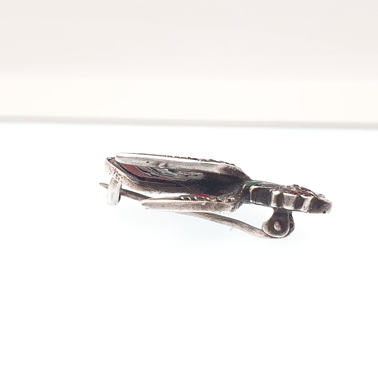 Antique Solid Silver Rooster Cockerel Bird Brooch Ruby Paste Diamond Pastes Enamel Victorian Chicken