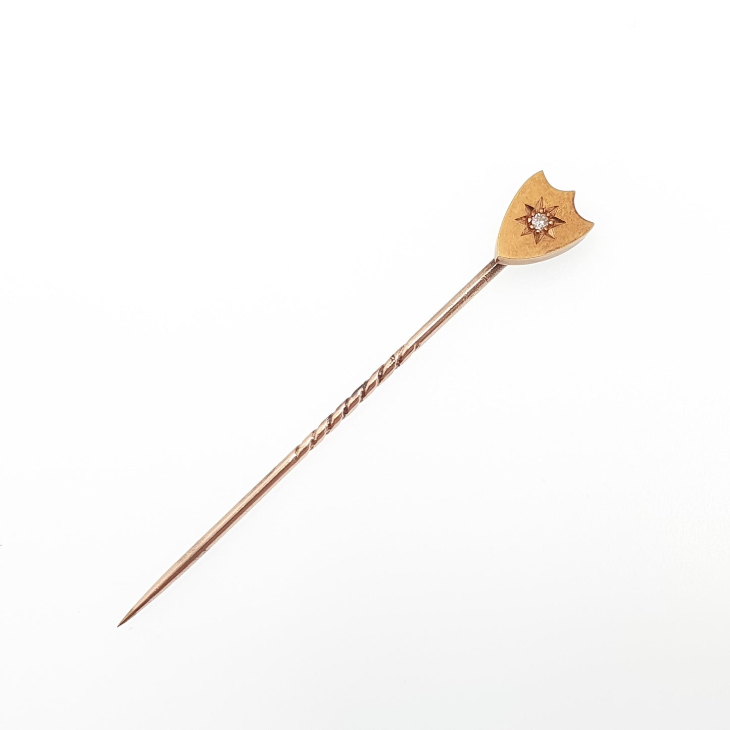 Antique Victorian 15ct Gold Diamond Shield Stick Pin Old Cut 9ct 9k Pin Natural Gemstone Vintage Lapel