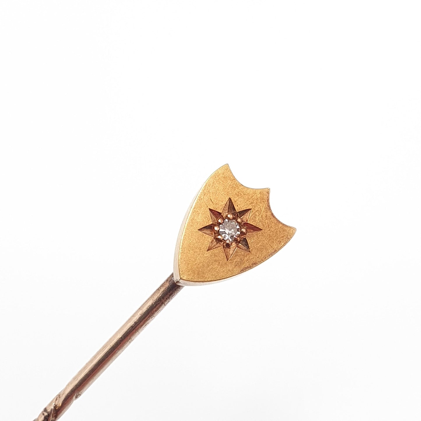 Antique Victorian 15ct Gold Diamond Shield Stick Pin Old Cut 9ct 9k Pin Natural Gemstone Vintage Lapel