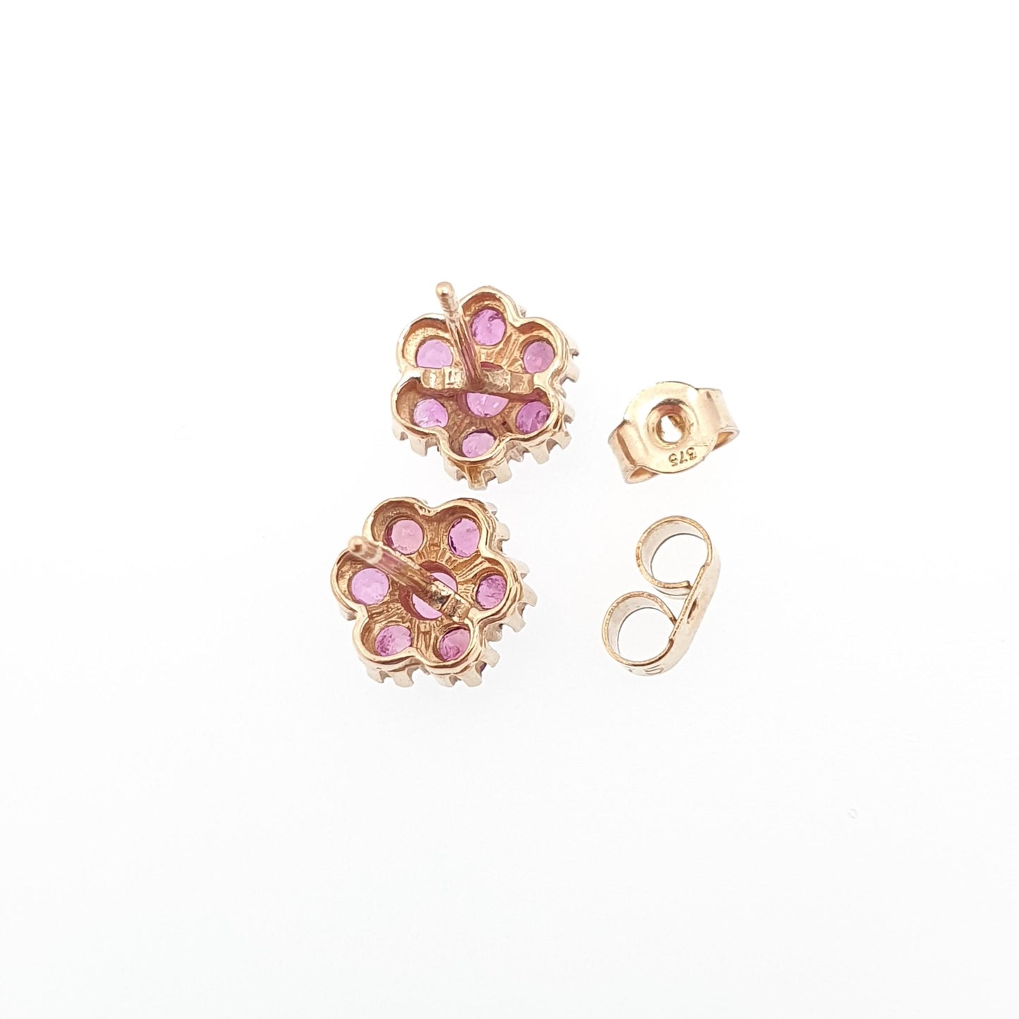 Vintage 9k 9ct Gold Ruby Earrings Stud Cluster Solid 375 Genuine Gemstone Jewelry Retro Jewellery
