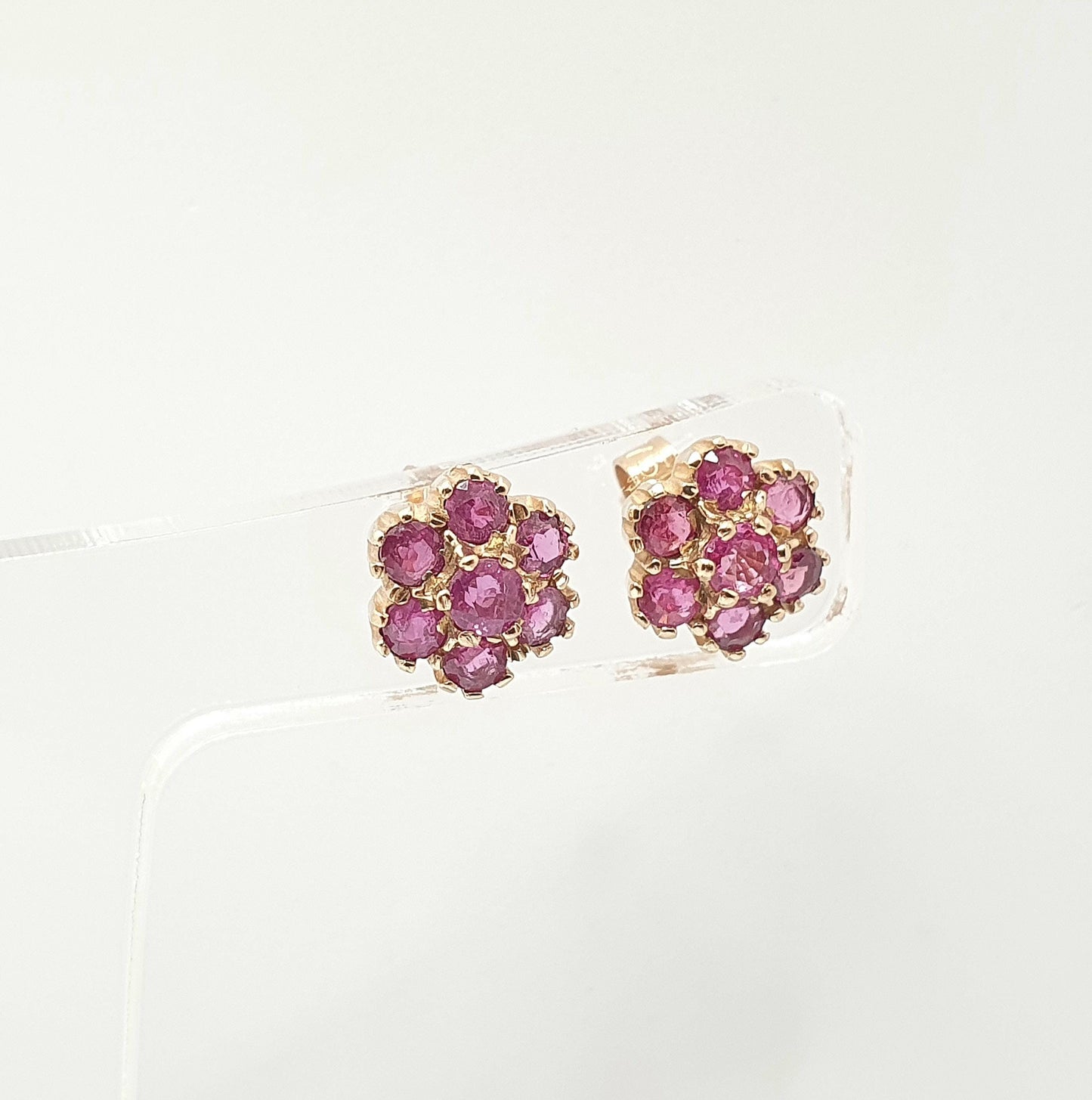 Vintage 9k 9ct Gold Ruby Earrings Stud Cluster Solid 375 Genuine Gemstone Jewelry Retro Jewellery