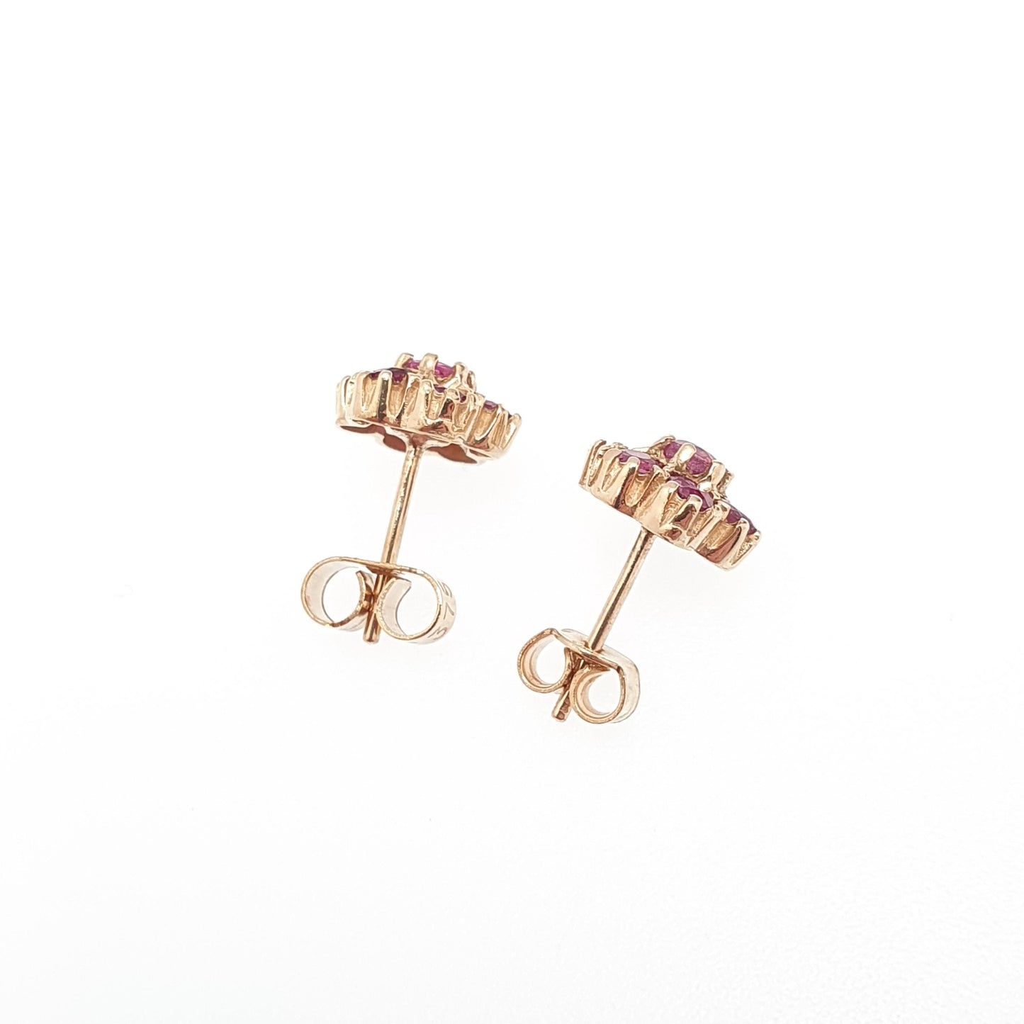 Vintage 9k 9ct Gold Ruby Earrings Stud Cluster Solid 375 Genuine Gemstone Jewelry Retro Jewellery