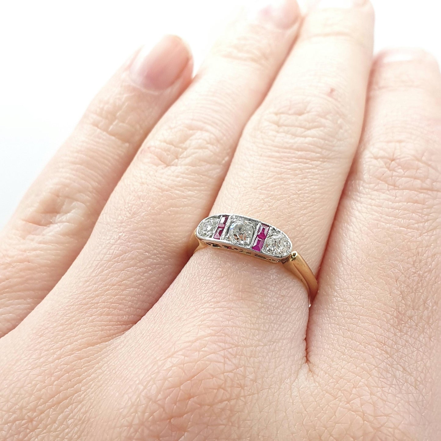 Antique 18ct Gold Natural Ruby & Diamond Ring Art Deco Solid 750 1920s Vintage Jewelry Jewellery