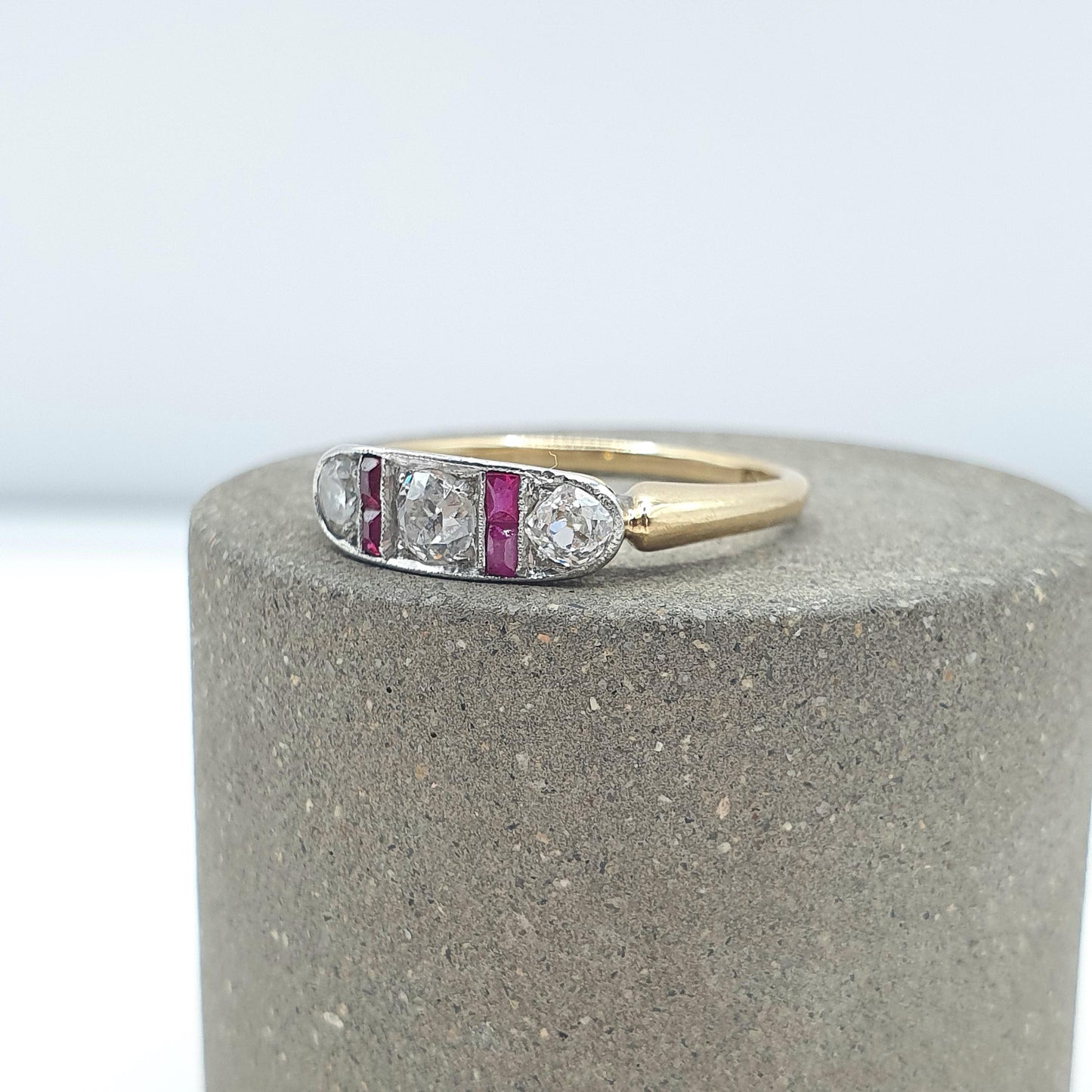 Antique 18ct Gold Natural Ruby & Diamond Ring Art Deco Solid 750 1920s Vintage Jewelry Jewellery