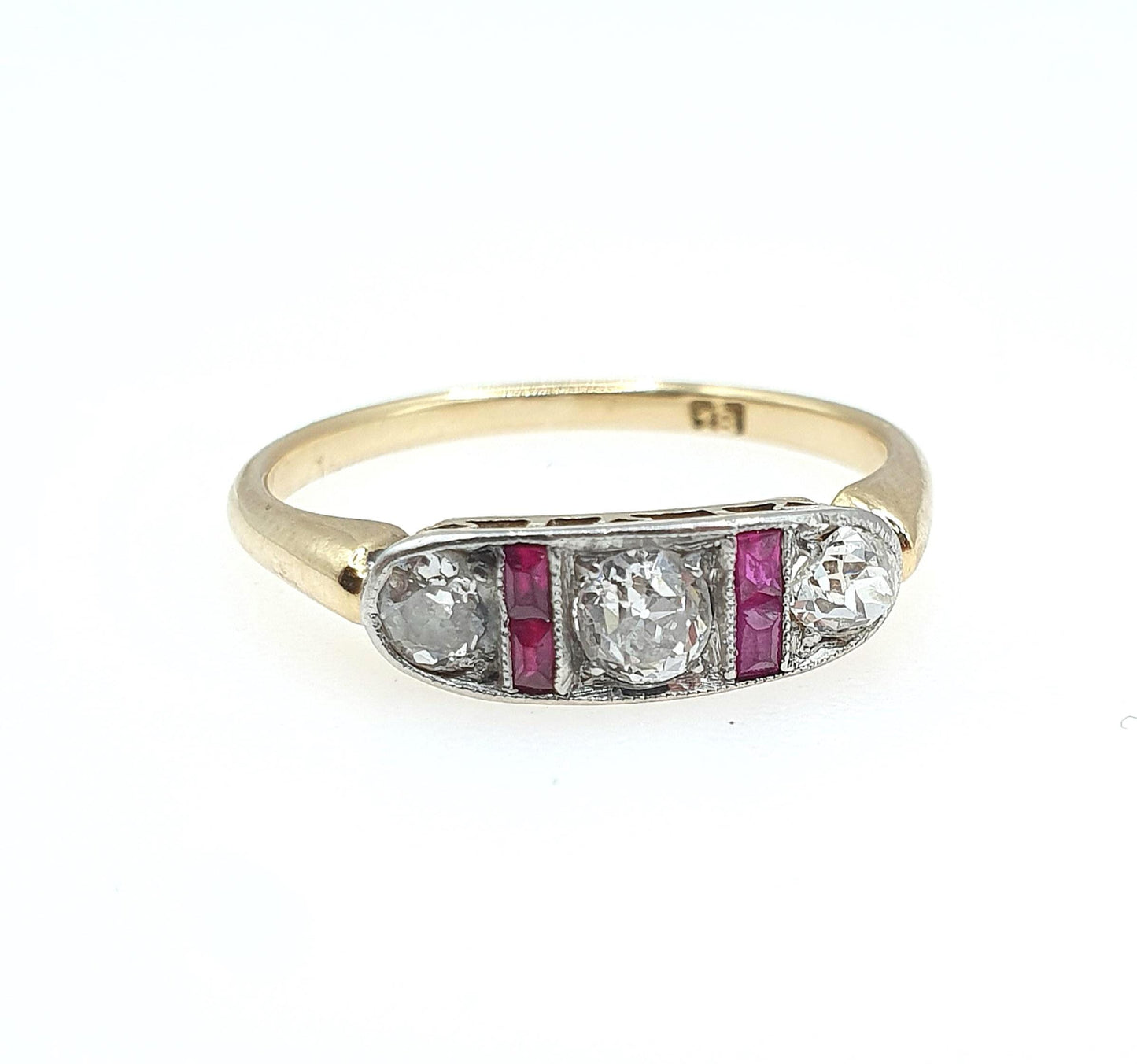 Antique 18ct Gold Natural Ruby & Diamond Ring Art Deco Solid 750 1920s Vintage Jewelry Jewellery