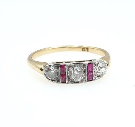 Antique 18ct Gold Natural Ruby & Diamond Ring Art Deco Solid 750 1920s Vintage Jewelry Jewellery
