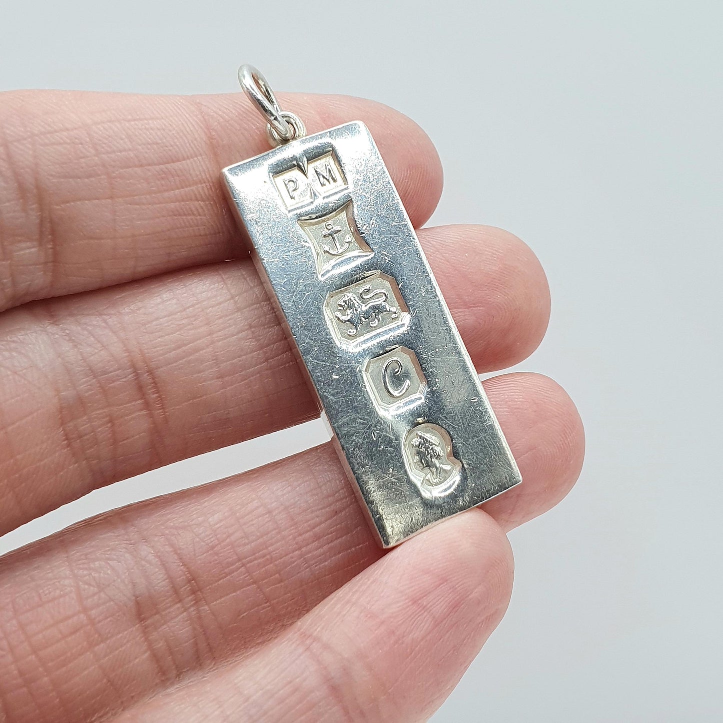 Vintage Sterling Silver Ingot Pendant Bar Necklace Queen Elizabeth 2nd Solid 925 Royal Family Monarchy Womens Jewellery Jewelry