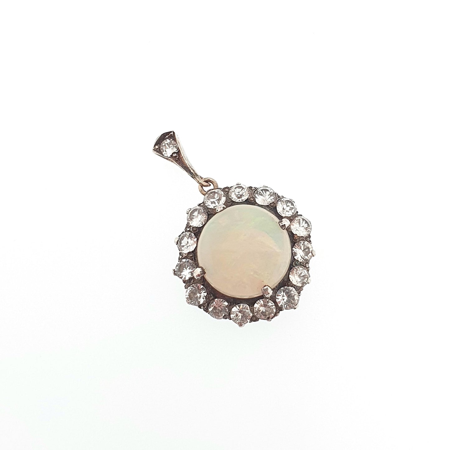 Antique 9ct Gold Opal Necklace Pendant White Sapphire Solid Silver Set Victorian Solid 9k Vintage Cluster Jewelry Jewellery