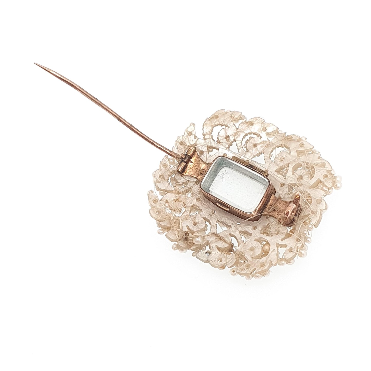 Antique Georgian 9ct Gold Seed Pearl Brooch Mourning Locket Cluster Pin Mother of Pearl Natural Pearls Woven Handmade Jewellery Jewelry