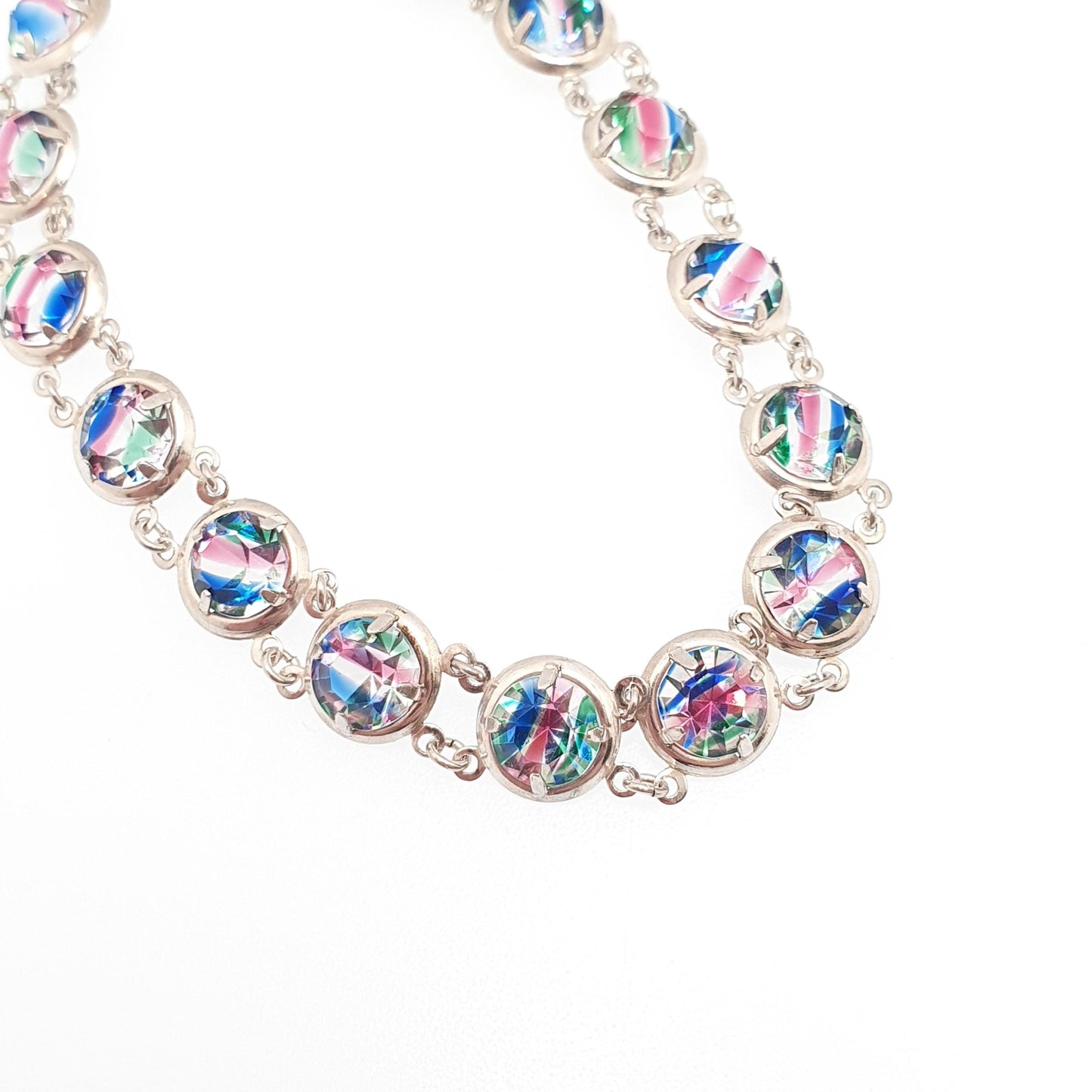 Antique Solid Silver Iris Rainbow Glass Bracelet Tutti Frutti Art Deco 1920s Vintage Multi Coloured Paste Womens Jewelry Jewelry