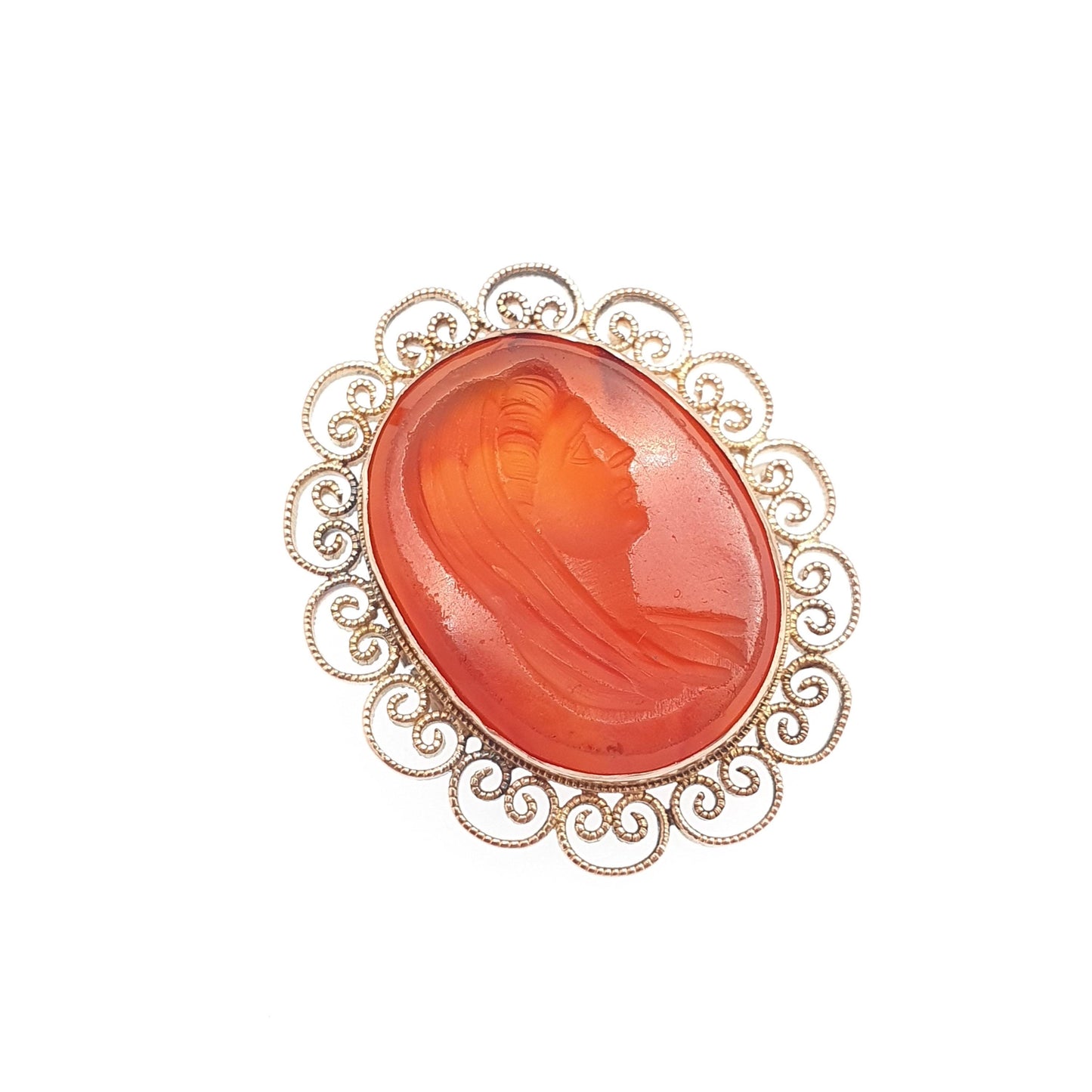 Antique Victorian 9ct Gold Virgin Mary Intaglio Brooch Pin Carnelian Gemstone Solid 9k 9kt Mother Vintage
