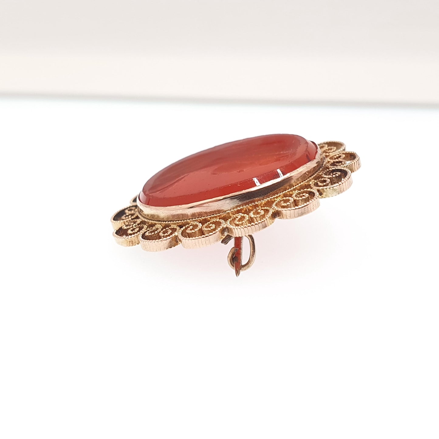 Antique Victorian 9ct Gold Virgin Mary Intaglio Brooch Pin Carnelian Gemstone Solid 9k 9kt Mother Vintage