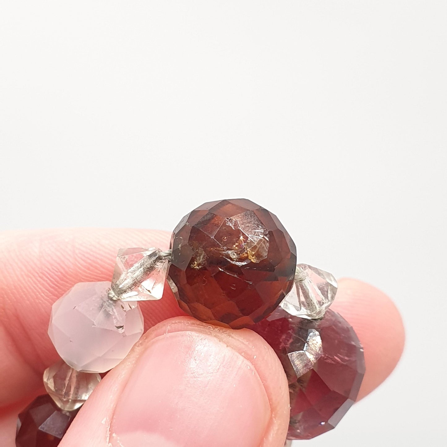 Antique Solid Silver Multi Gemstone Bead Necklace Choker Art Deco Faceted Citrine Amethyst Agate Quartz Vintage