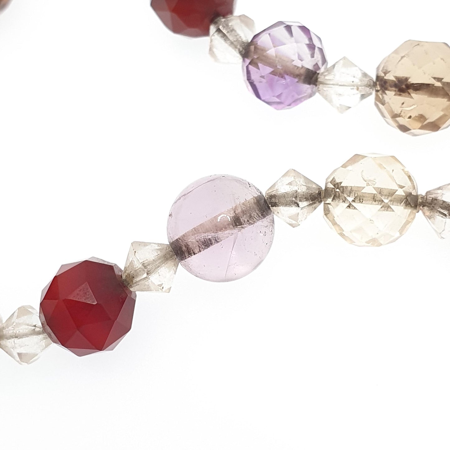 Antique Solid Silver Multi Gemstone Bead Necklace Choker Art Deco Faceted Citrine Amethyst Agate Quartz Vintage
