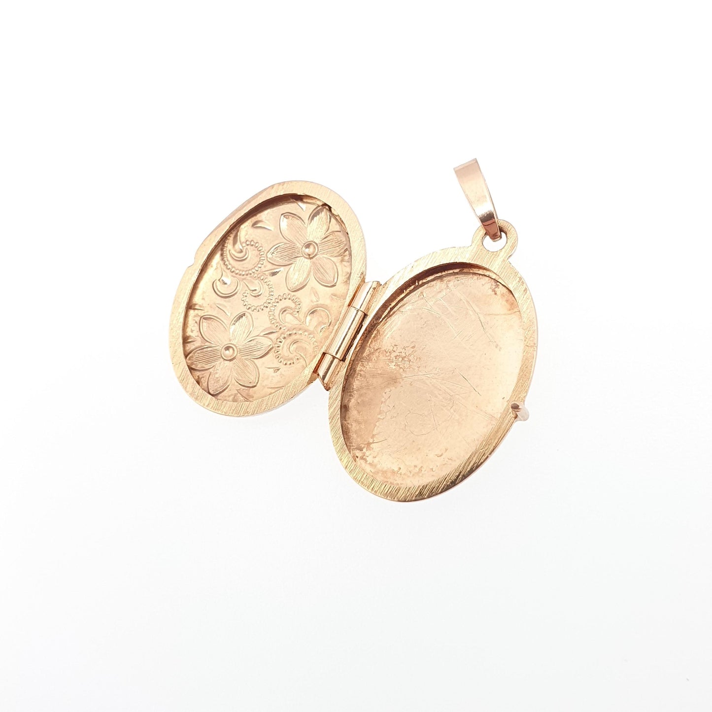 Vintage Solid 9ct 9k Gold Locket Oval All 9kt Flower Engraved Necklace Photo Picture Pendant