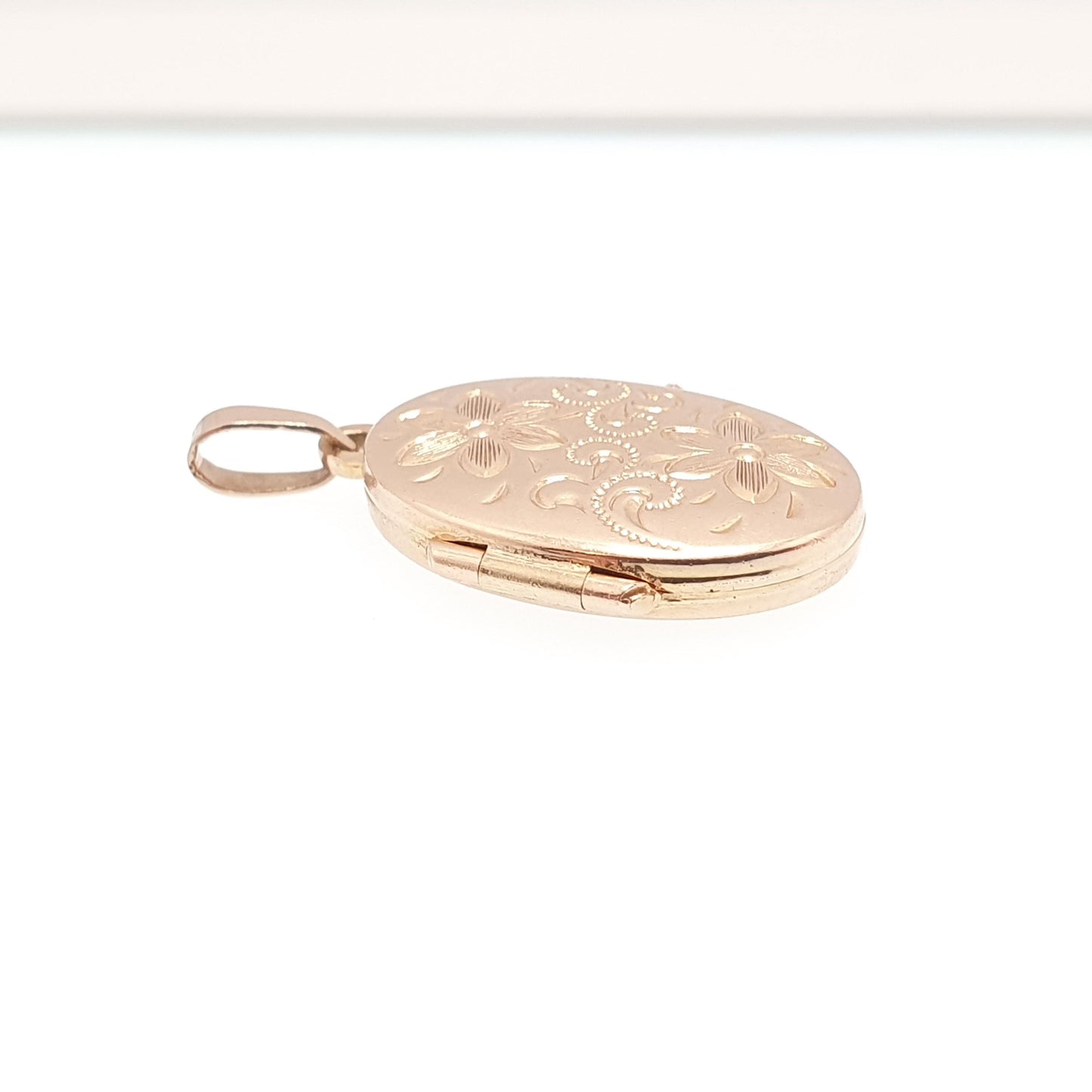 Vintage Solid 9ct 9k Gold Locket Oval All 9kt Flower Engraved Necklace Photo Picture Pendant