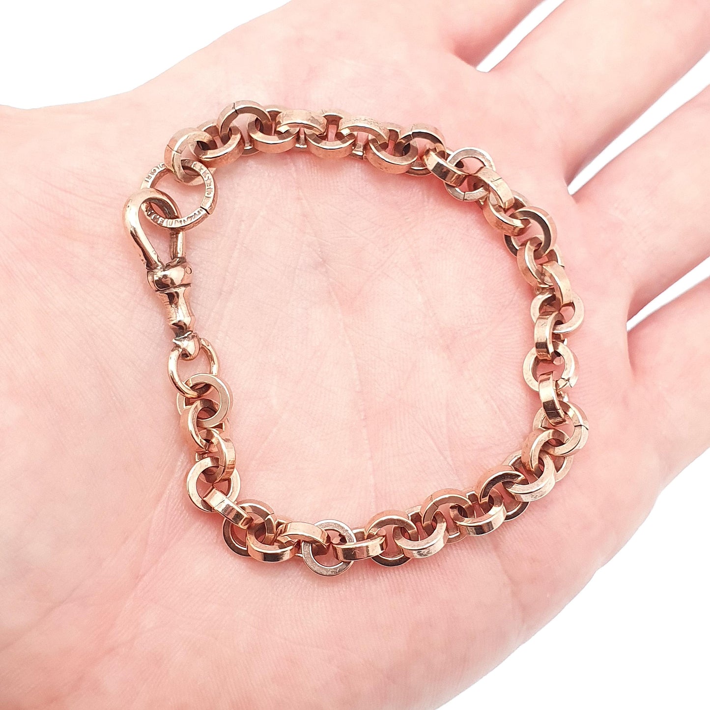Antique Rolled Rose Gold Bracelet Dog Clip Albert Chain Rolo Belcher Link 19cm 7.5" 16.73g Jewelry Jewellery