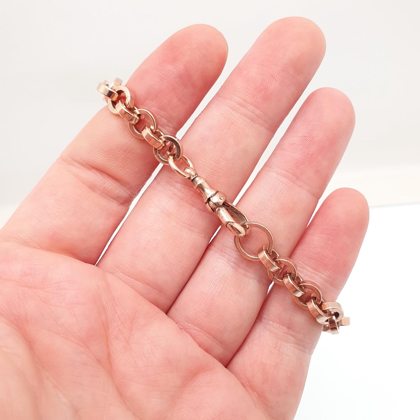 Antique Rolled Rose Gold Bracelet Dog Clip Albert Chain Rolo Belcher Link 19cm 7.5" 16.73g Jewelry Jewellery