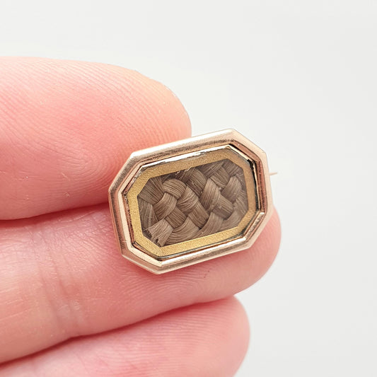 Antique 9ct Rose Gold Mourning Brooch Locket Braided Hair Solid 9k 375 Vintage Womens Jewellery Jewelry